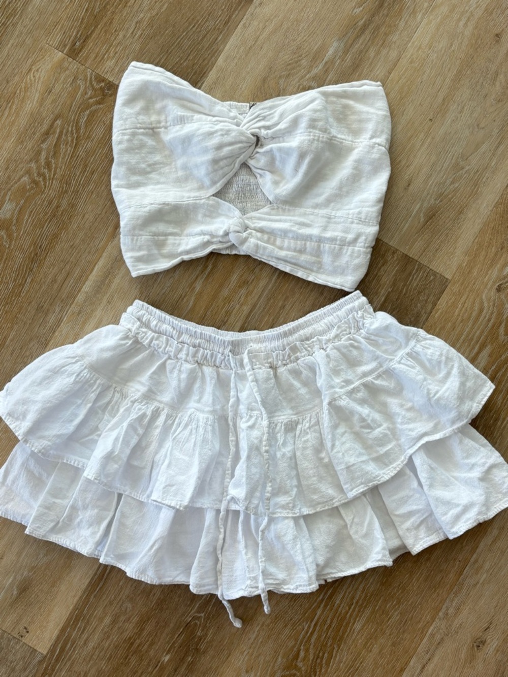 Blanco By Nature White Two-Piece Ruffled Skirt and Tube Top Set